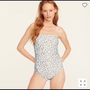 NWT J. Crew Womens Ruched Bandeau One-Piece Swimsuit in Meadow Floral, Size 8